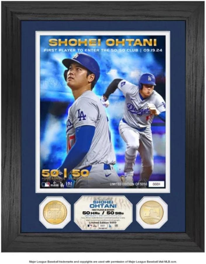 ドジャース 大谷翔平 50本塁打＆50盗塁達成記念 ダブルフォトミント Amazon | [公式ライセンス品] ロサンゼルス・ドジャース 大谷翔平 50