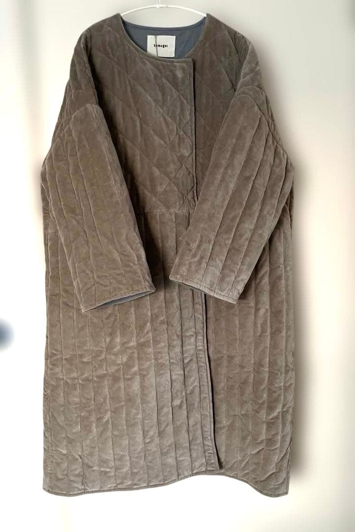 tumugu コットンベルベットキルティングコート グレージュ - メルカリ