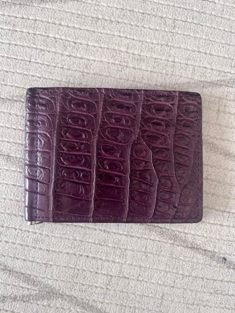 クロコダイルレザー マネークリップ パープル AT13 本革 クロコダイル マネークリップ【本物証明証付き】パープル