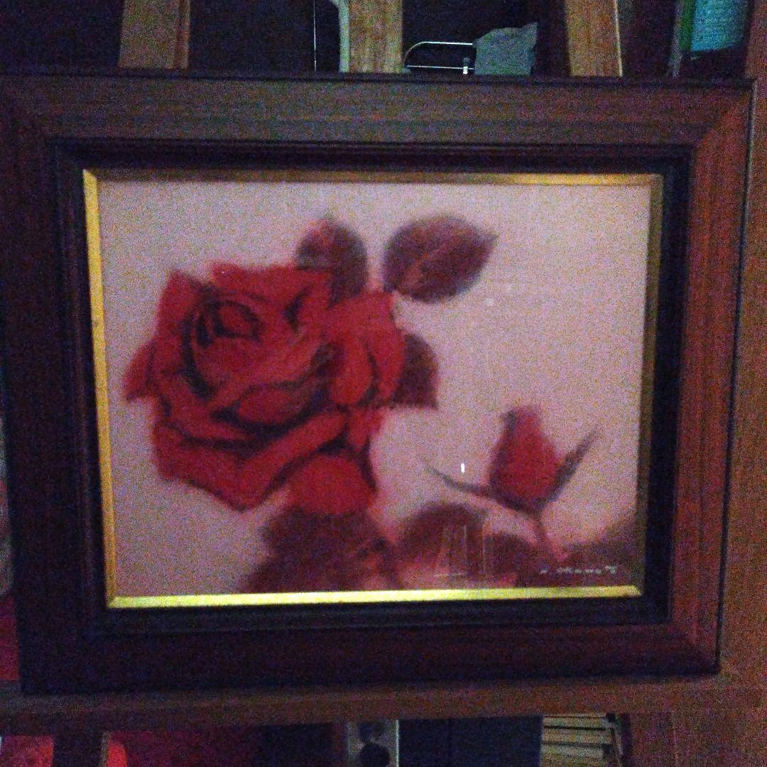 花*歳様 油絵　赤いばら　岡本半三　F6号