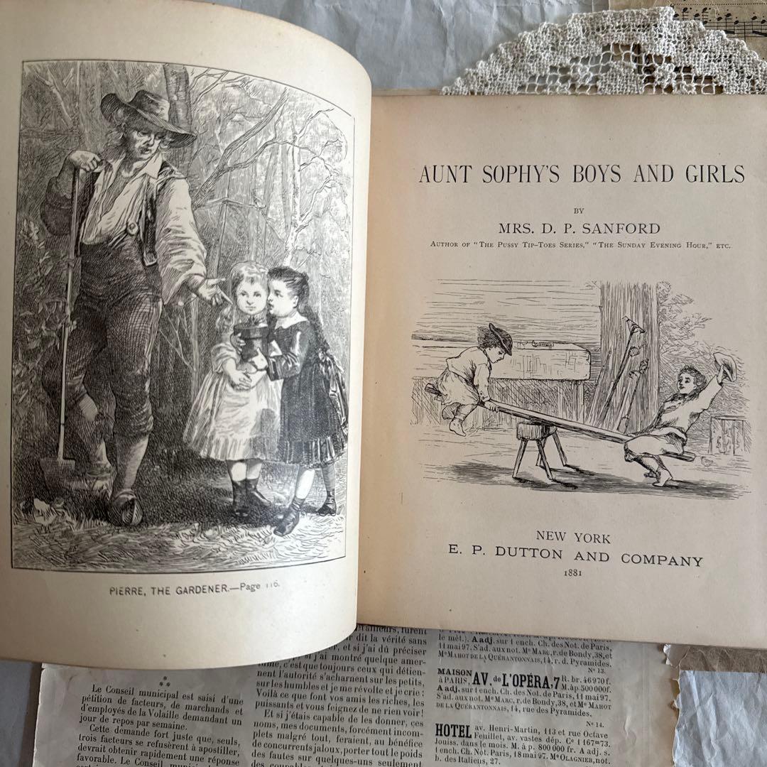 1879年アンティーク美しい挿絵の洋書ヴィクトリアン古書ジャンク