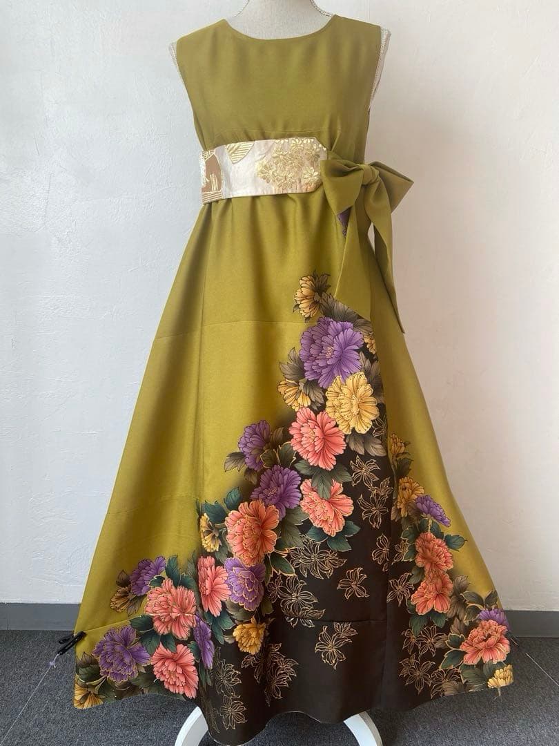 3283 着物　リメイク　ドレス　ワンピース 楽天市場】【レンタル】留袖ドレス 黒7号 正絹 ワンピース 菊 垣根