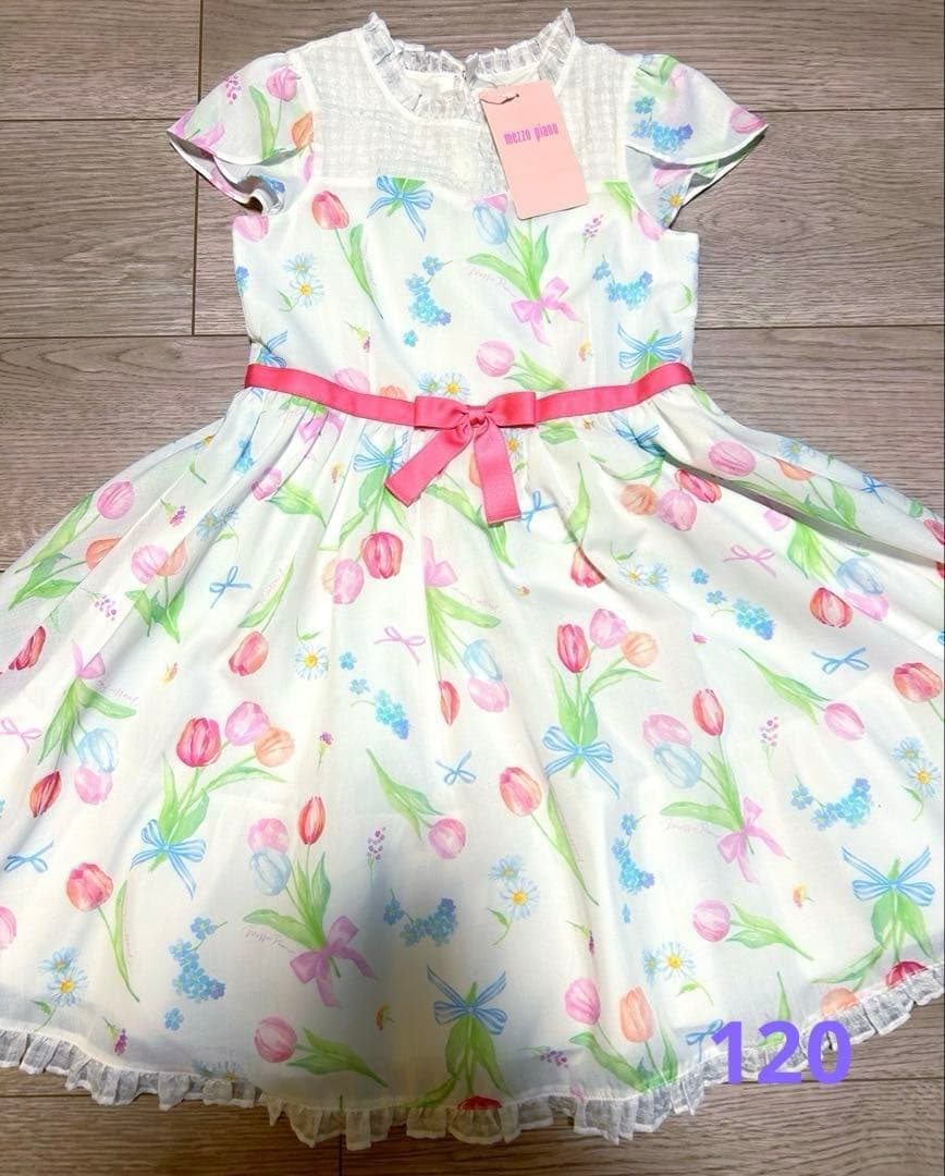 専用商品【未使用】メゾピアノ　ワンピース　120cm mezzo piano メゾピアノ パフェ肩開きカットワンピース 110 120 130