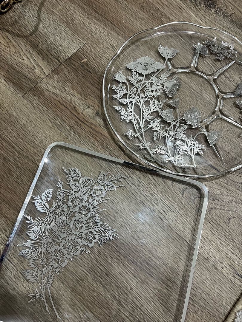 専用❗️シルバーオーバーレイ　プレート2枚　ヘイシーオーキッド　グラス4個 専用❗️シルバーオーバーレイ プレート2枚 ヘイシーオーキッド グラス