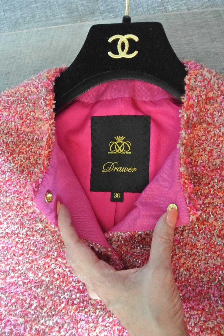 ドゥロワー ツイードジレ DRAWER ピンクXレッド - メルカリ