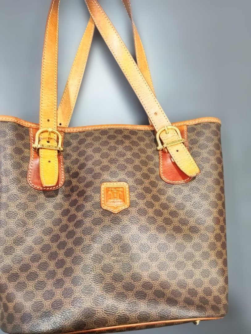 ポリゴン柄ブラウン・トートバッグ CELINE セリーヌ トートバッグ マカダム柄 PVC レザー ブラウン