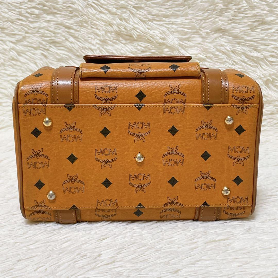 MCM エムシーエム ミニボストン レザー ブラウン ヴィセトス ロゴチャーム