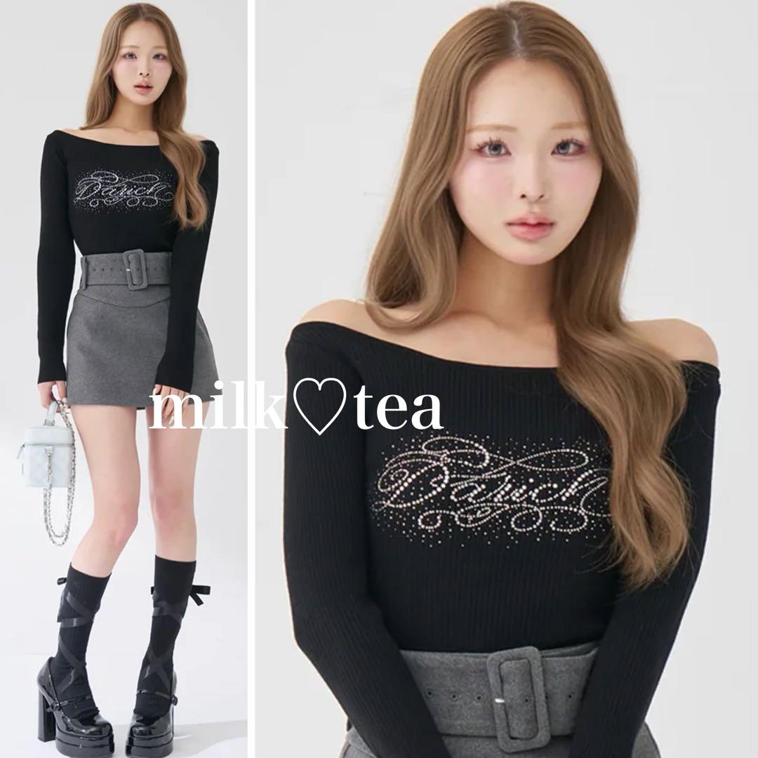 新品タグ付き ダーリッチ ビジューロゴボートネックニットトップス ブラック ビジューロゴボートネックニットトップス – Darich (ダーリッチ)