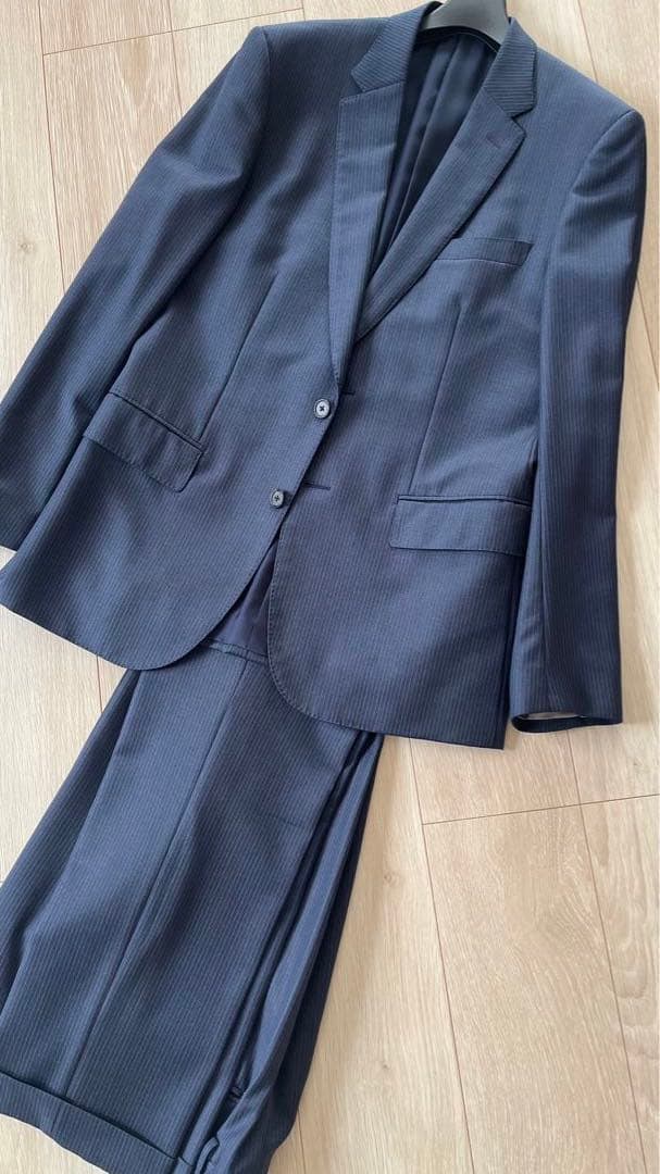 極美品　Paul Smith セットアップゼニアネイビー　ストライプ　 L 現行 ポール・スミス・ロンドン M ネイビーストライプ セットアップスーツ