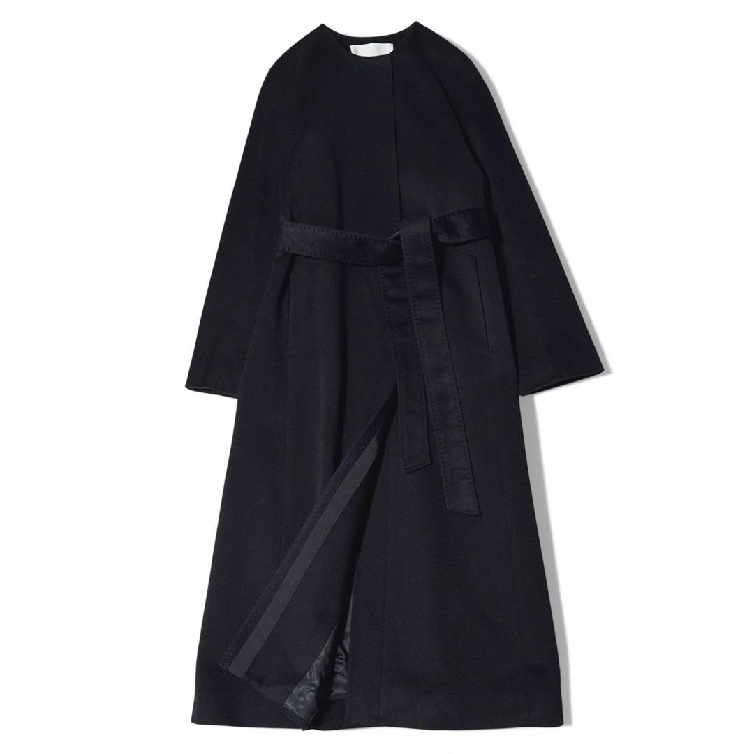 極美品✨️定価16万　22AW　アナイ　イタリア製生地　カシミヤコート　黒　38 アナイANAYI☆イタリア生地 カシミヤ ビッグカラー ステンカラーコート