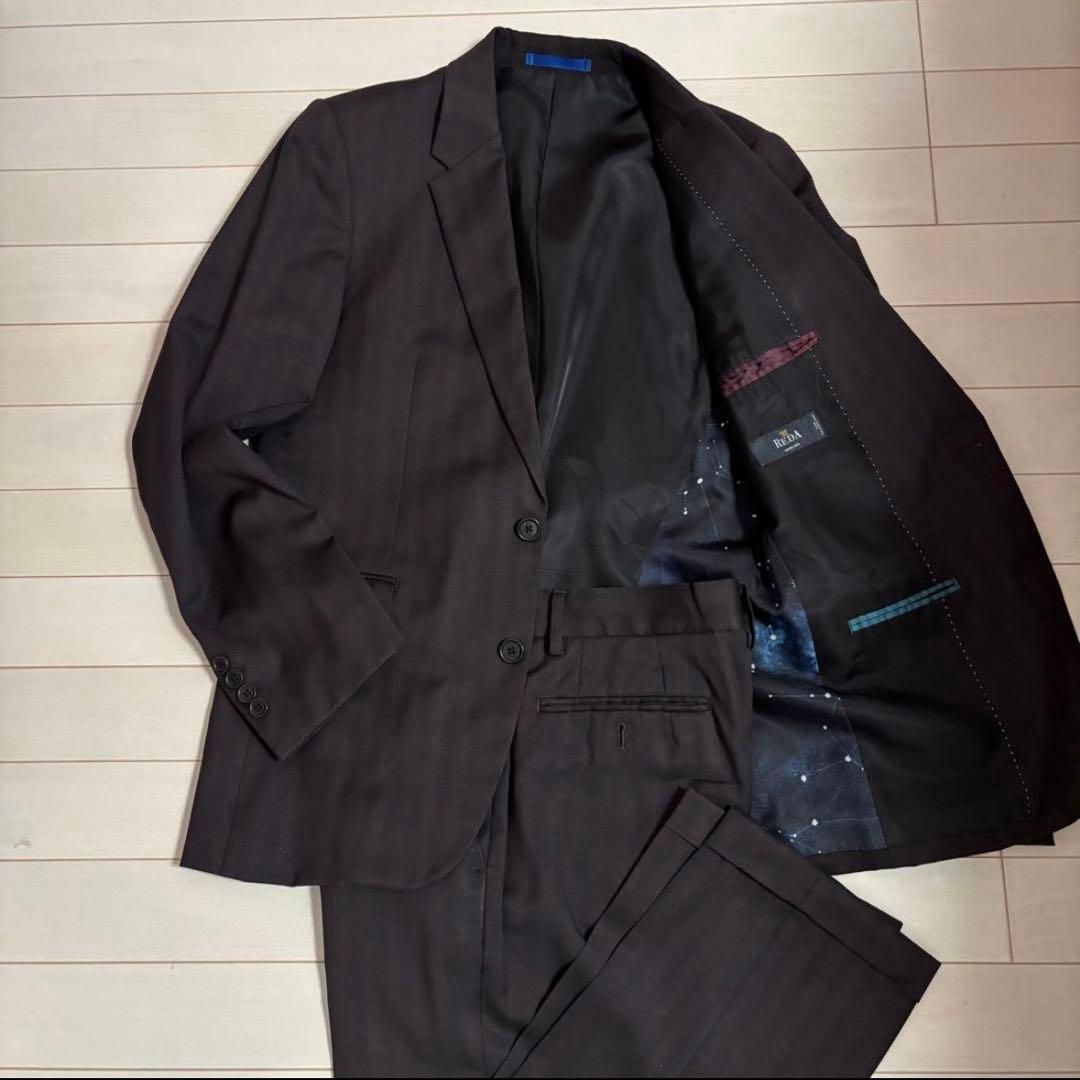 ジ*ン様 ポールスミス ビジネススーツ 銀河 星座 チャコールブラウン 赤ストラ コントラストストライプ 2B スーツ ｜ポール・スミス