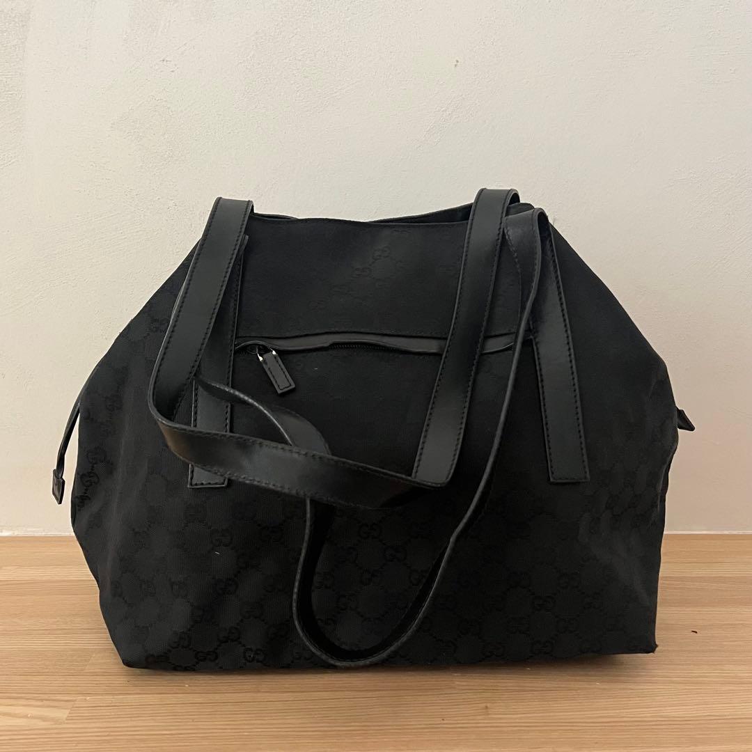 GUCCI GGキャンバス　トートバッグ　ブラック GUCCI（グッチ） GUCCI GGキャンバス トートバッグ キャンバス レザー