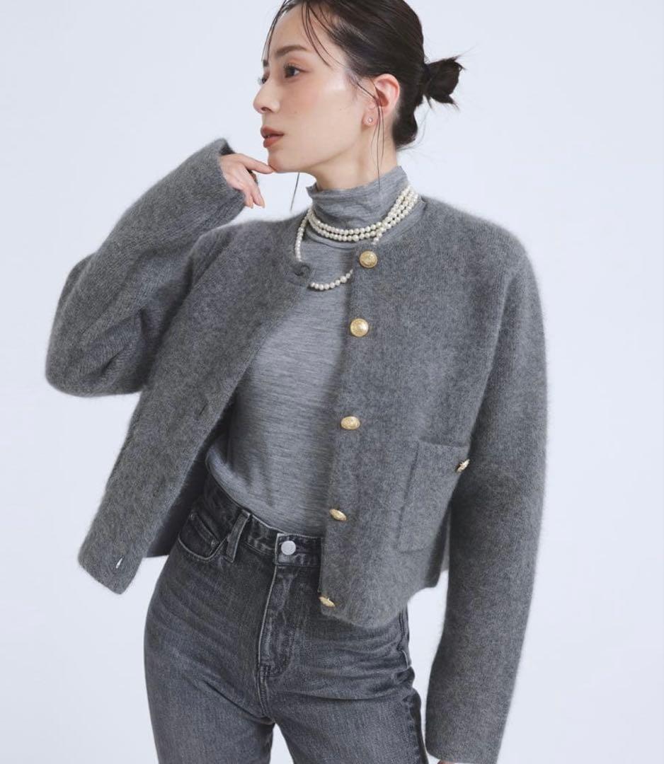 アニュアンス　ラクーンブレンドノーカラーニットジャケット アニュアンス anuans ラクーンブレンドノーカラーニットジャケット