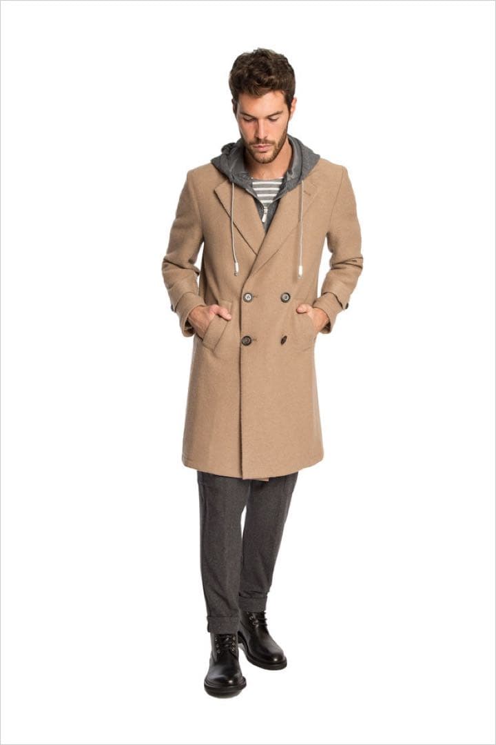 Eleventyイレブンティキャメルウールレイヤードダブルチェスターコート46