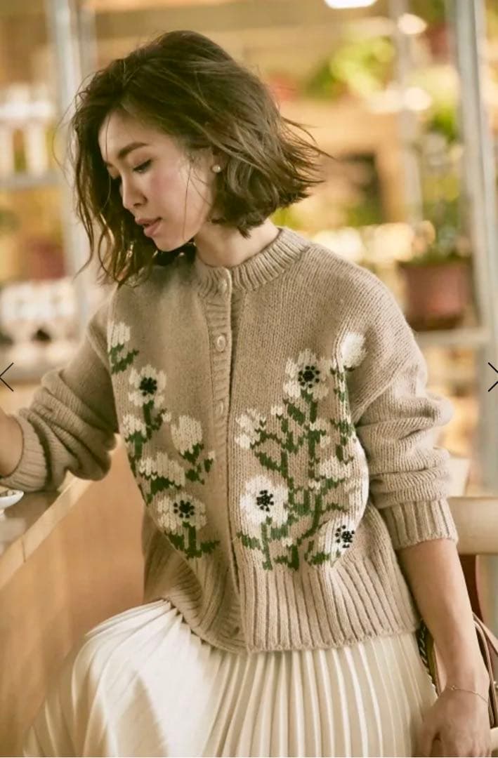 セール アウトレットファッション - フラワー刺繍ニットカーディガン