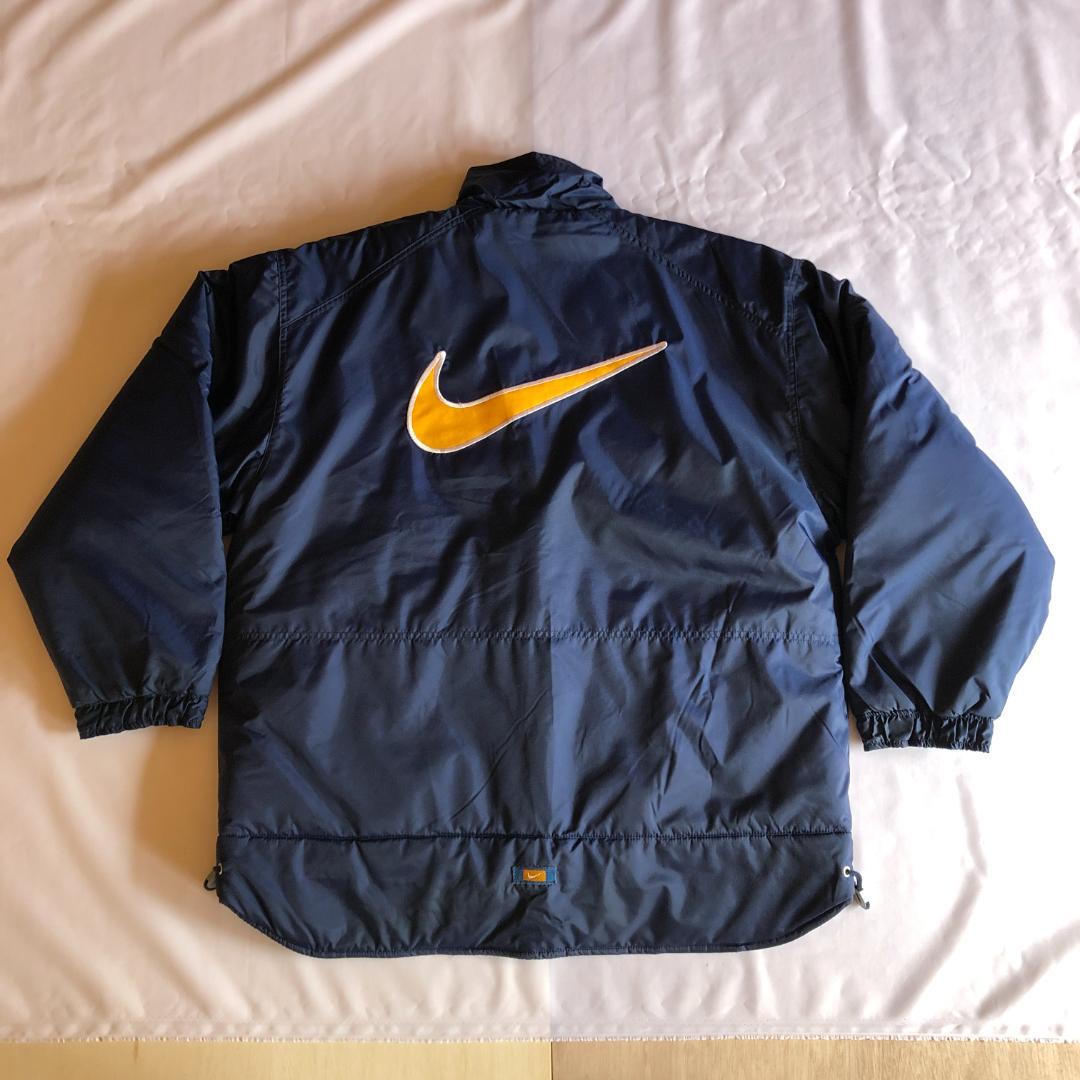 未使用！Nike 90sナイロンジャケット ネイビー×イエロー ビッグシルエット 90s NIKE V-Neck Nylon Pullover 紺黄 XL 銀タグ ナイキ Vネック