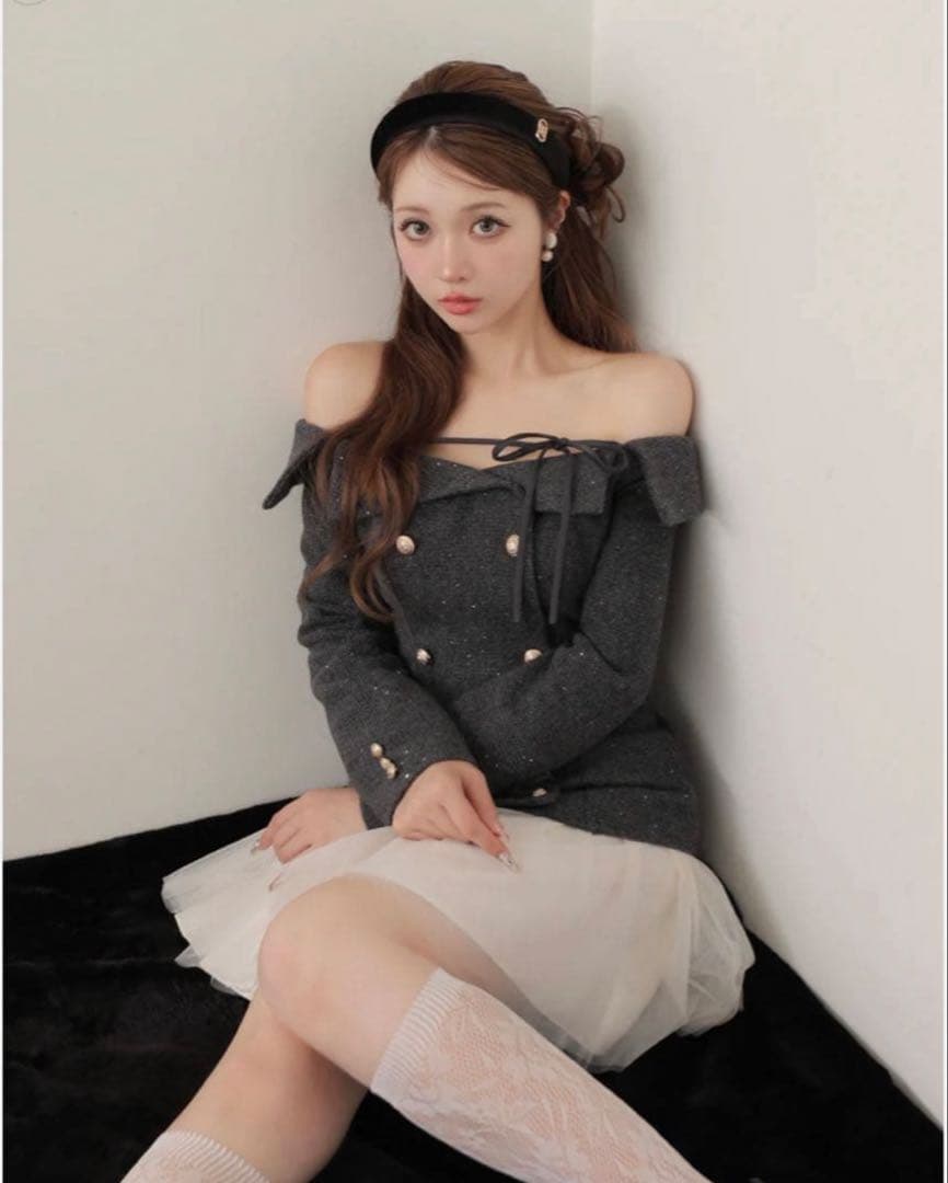 Wool herringbone tulle onepiece Mmeeme
