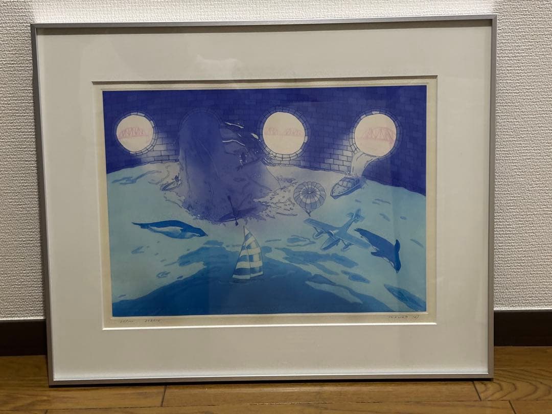 小浦昇 銅版画 「DORAIN」25/100 真作保証】小浦昇「MOONY MOON IV」銅版画 直筆サイン 版画 額装
