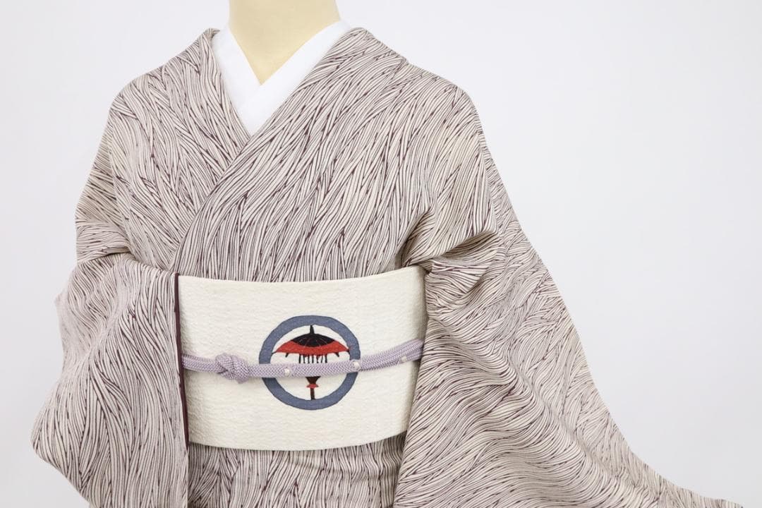 《タイガー★長尺■中形堰出し小紋■細やかフランス縞淡いベージュKY1-6》