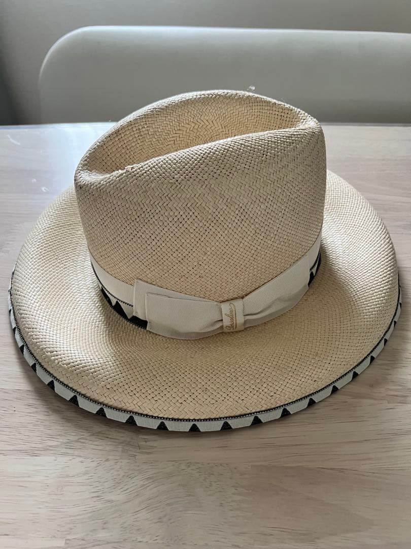 ボルサリーノ　ストライプリボン付き　パナマ　麦わら帽子 Borsalino（ボルサリーノ） 帽子 イタリア製 パナマハット ハット