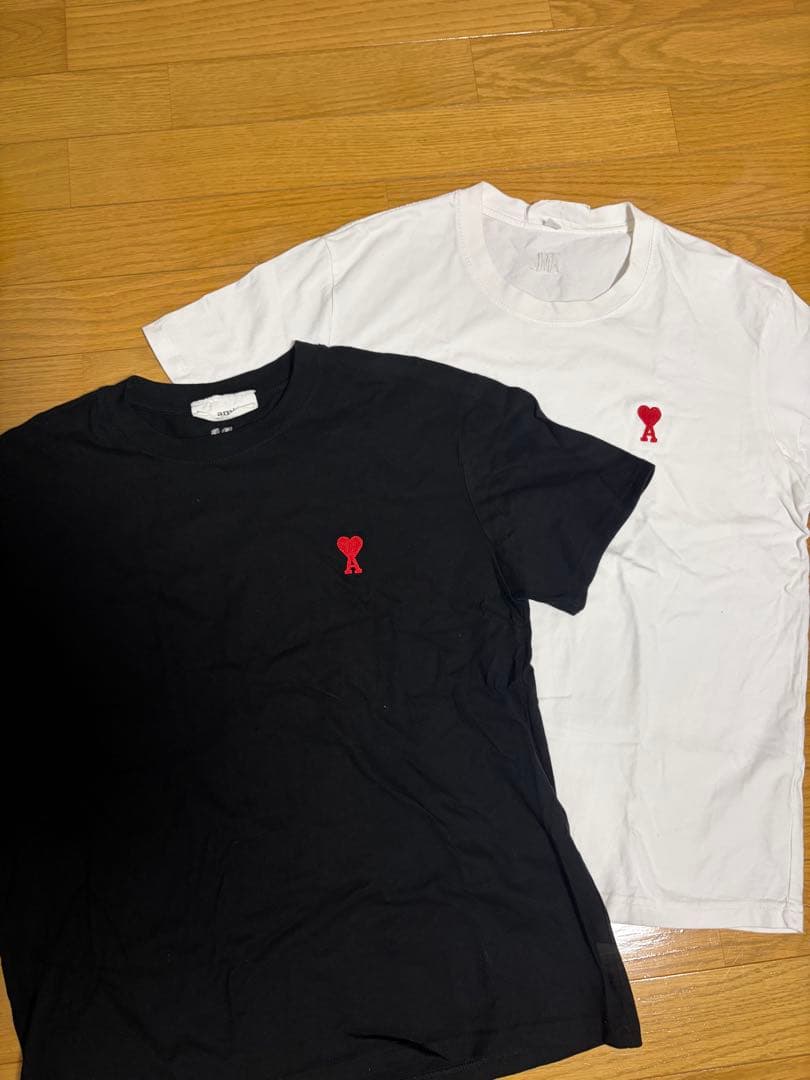 ami ハート刺繍 Tシャツセット 黒 白 AMI PARIS アミパリス コットン ハートロゴ刺繍 Tシャツ男女共用 (AMI