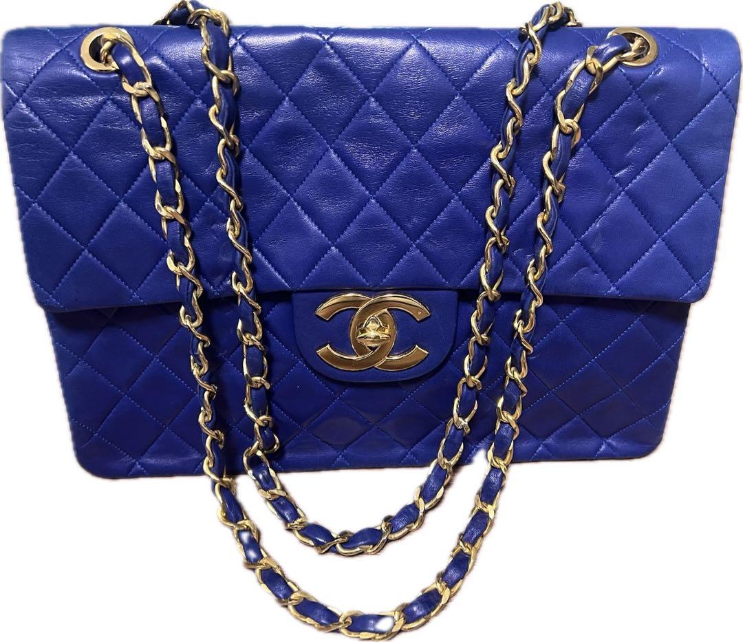 CHANEL ショルダーバッグ 青　マトラッセ　デカマトラッセ シャネルデカマトラッセ 34cm チェーンショルダー ダークブルー系