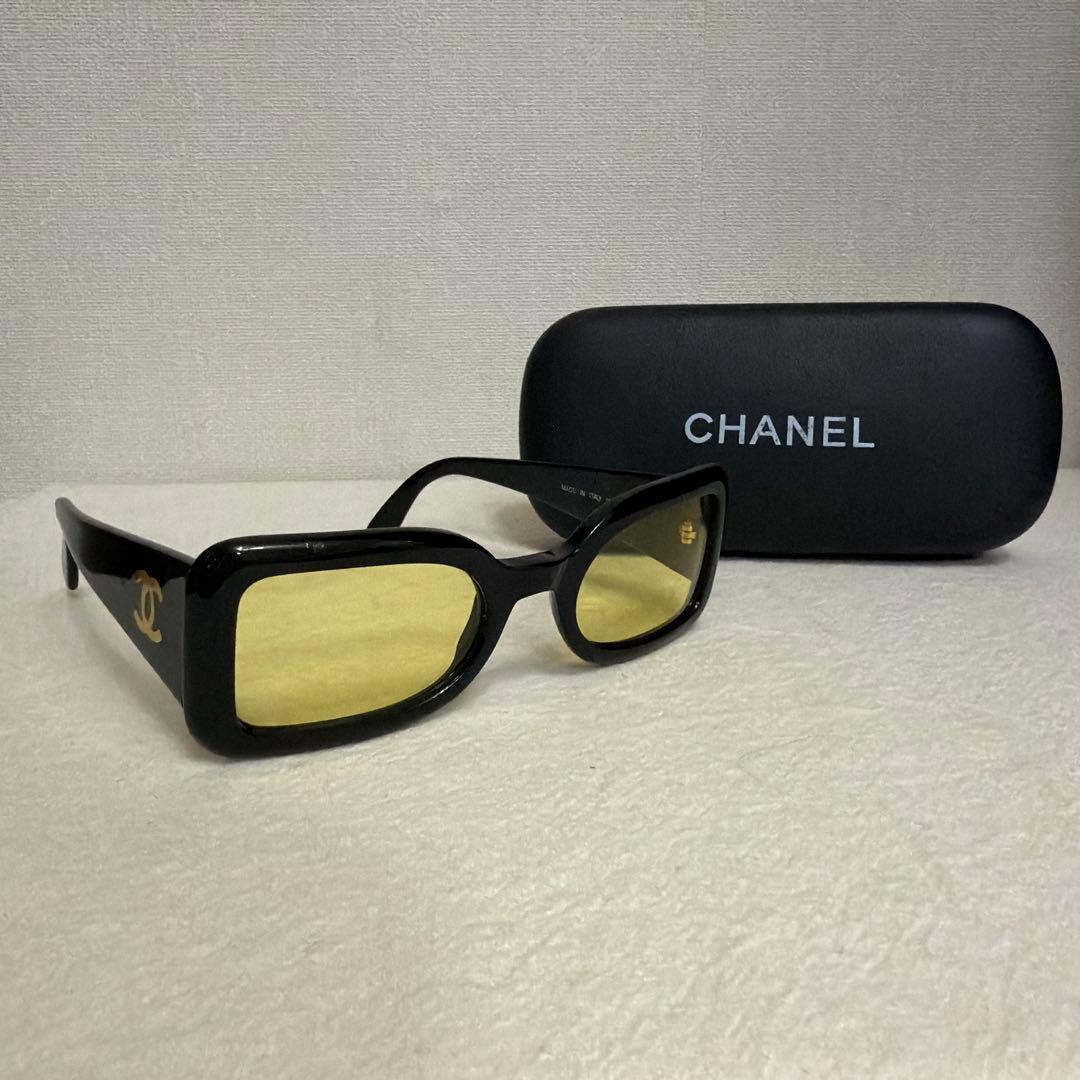 美品 CHANEL サングラス ココマーク ブラック イエローレンズ ケース付