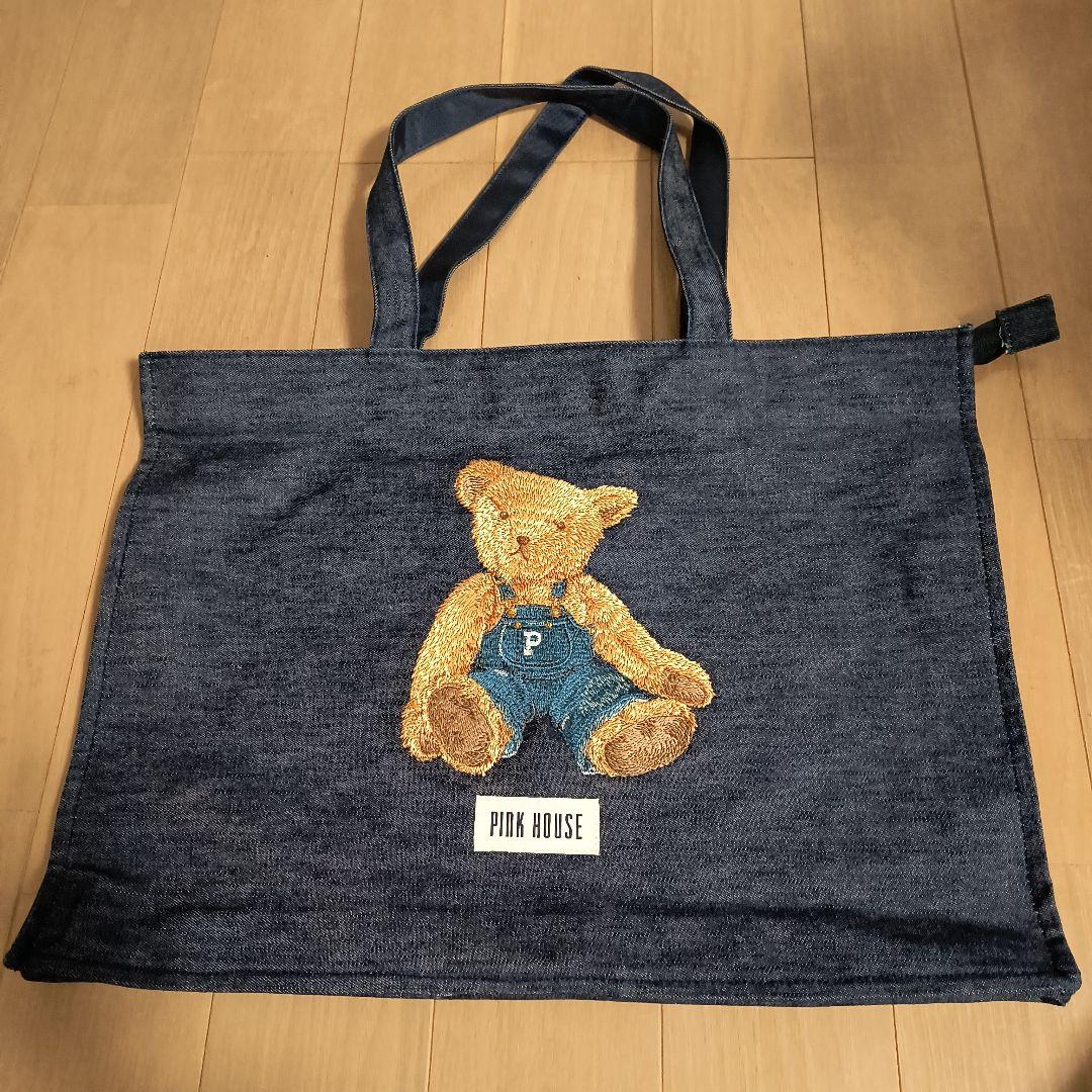 PINK HOUSE テディベア刺繍トートバッグデニム素材（未使用、保管品
