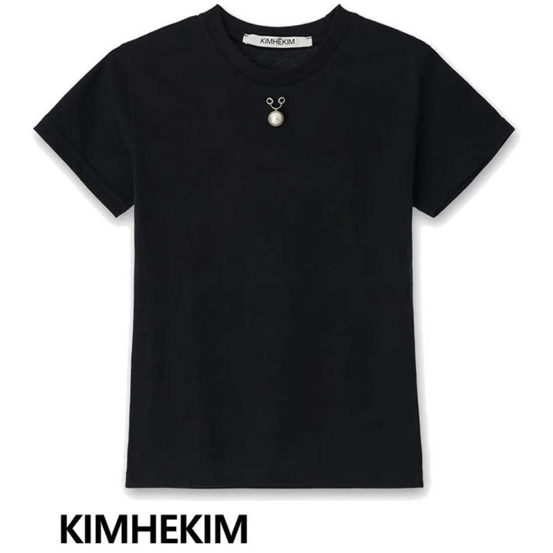 KIMHEKIM ブラック 半袖Tシャツ　新品 KIMHEKIM - キムヘキム】 HEART PATCH T-SHIRT / BLACK/PINK(Tシャツ