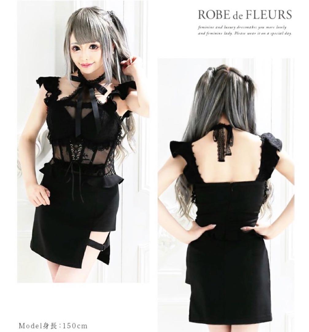ROBE de FLEURS フェミニンドレスコレクション ナイトドレス XS～Lサイズあり】立体フラワーモチーフ×片サイドチュール切替