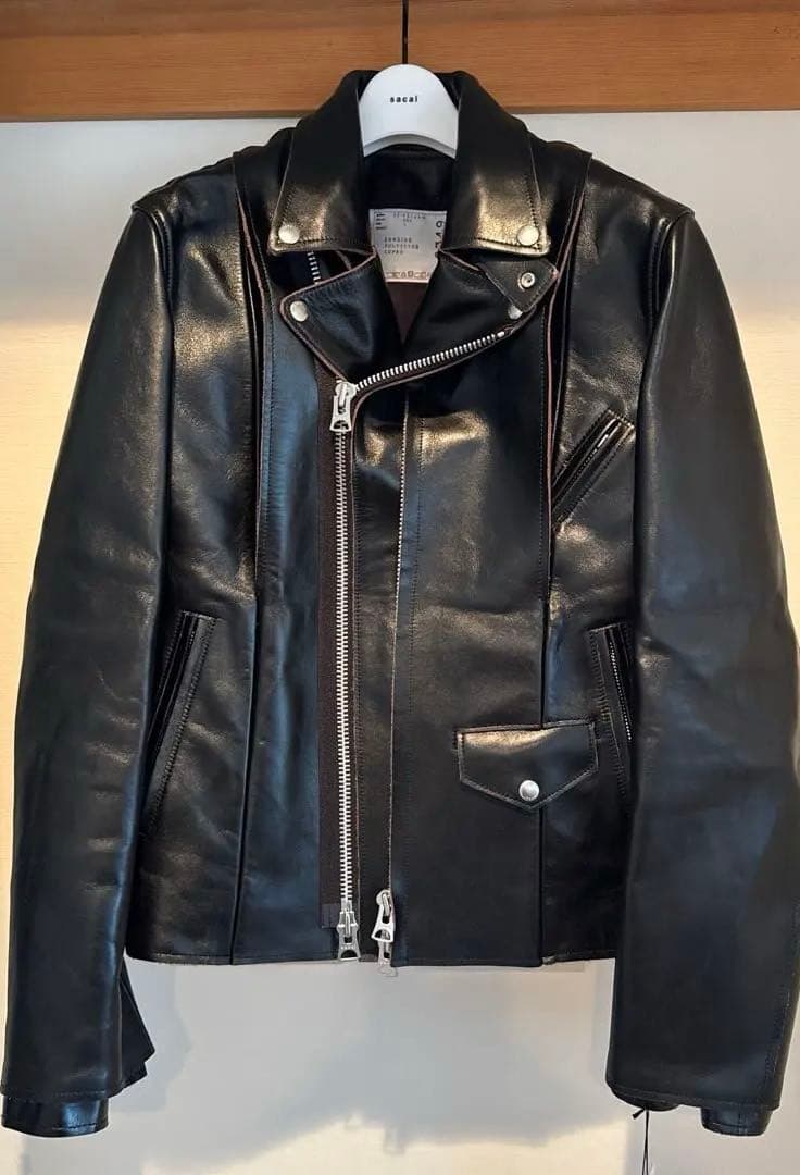 ブラック 3 sacai 25AW leather jacket - メルカリ
