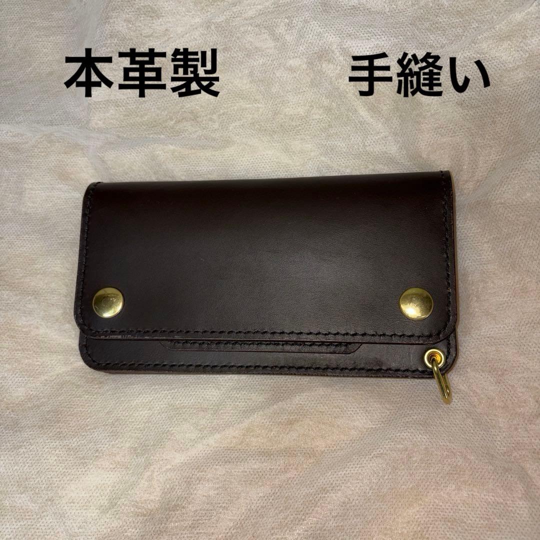 本革製ロングトラッカーウォレット ダークブラウン ゴールド - メルカリ