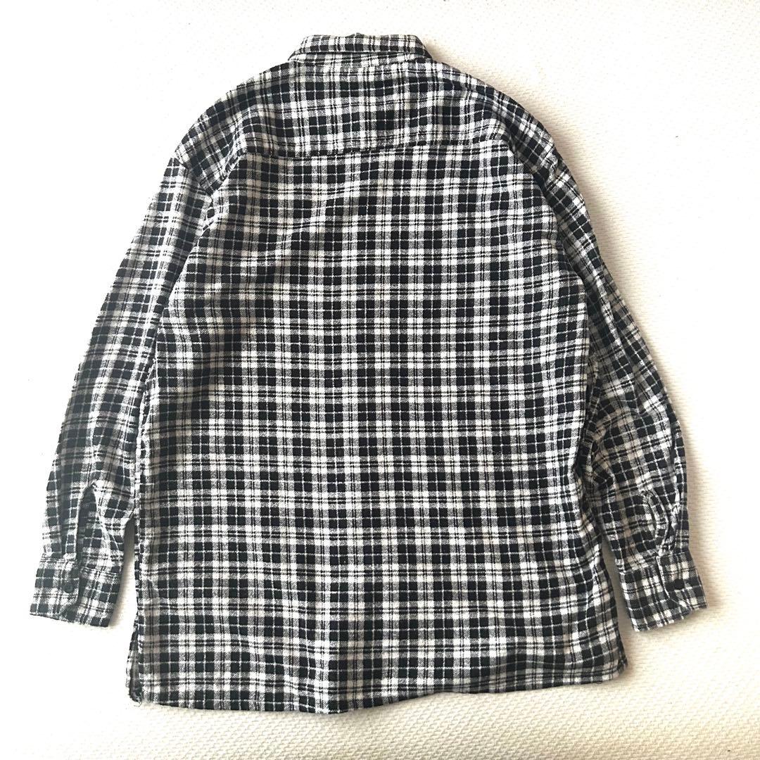 好配色 80s 90s ビンテージ プリント ネルシャツ ブラック ホワイト