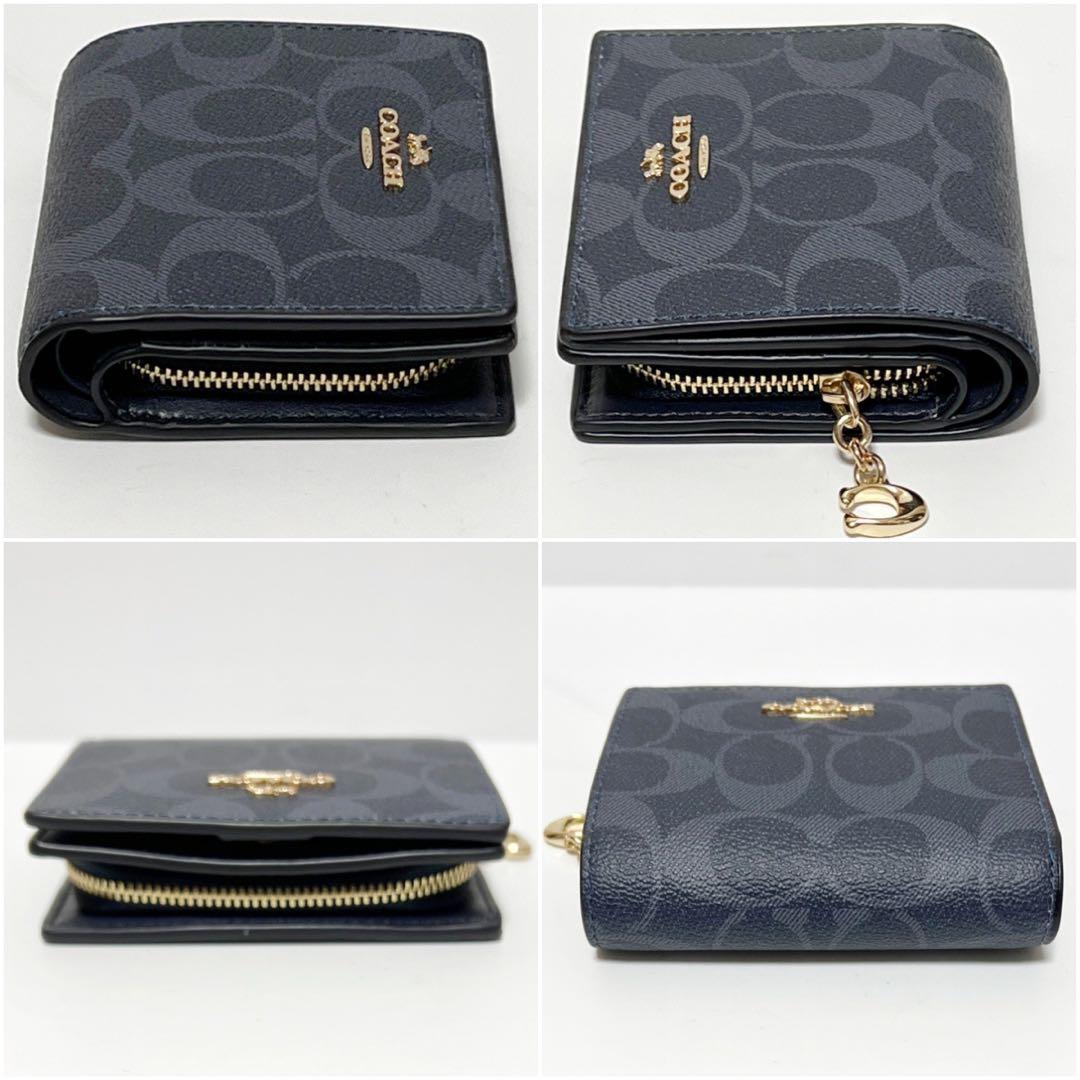 ほぼ美品✨COACH コーチ✨財布 二つ折り財布 シグネチャー ネイビー