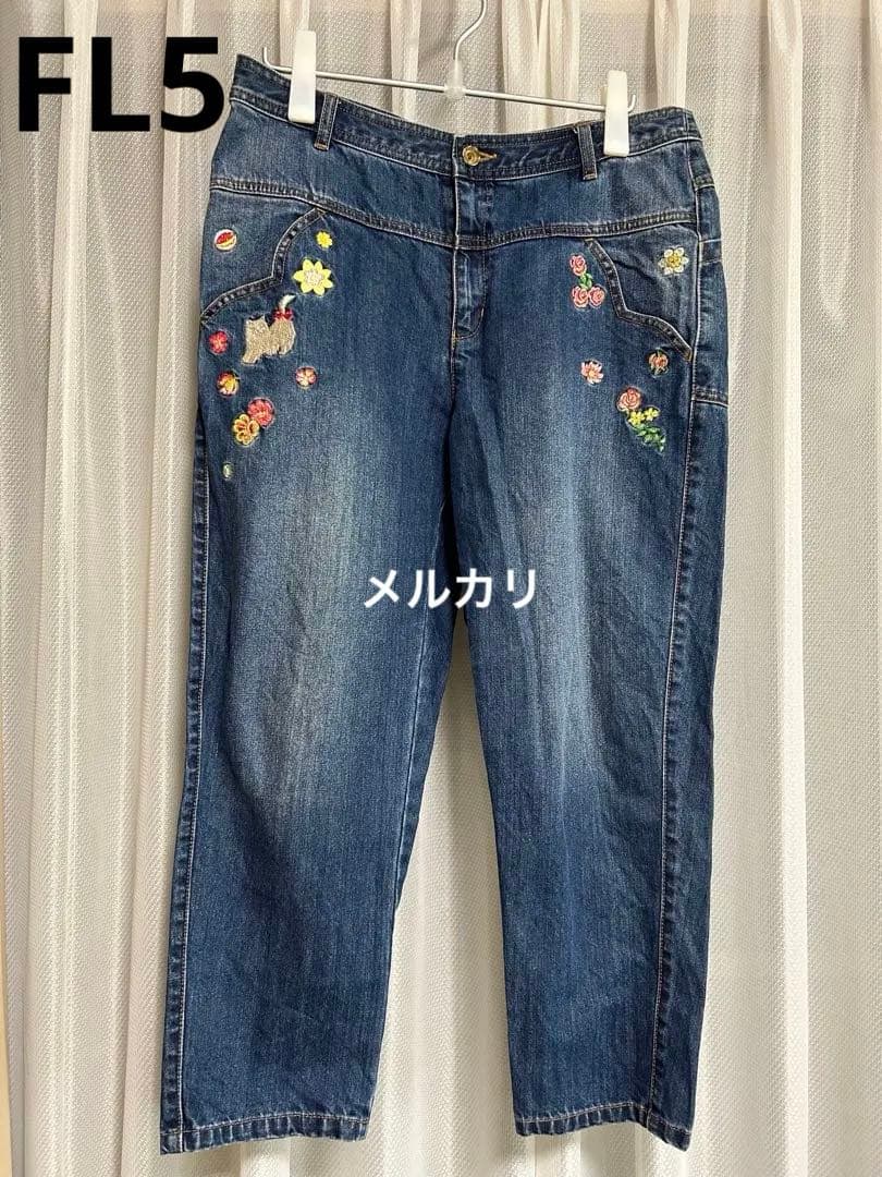 フランシュリッペ　FL5 デニム　ジーンズ　ねこ刺繍　ブルー 02db7faf8cc8ea76ef4b349d4a719f