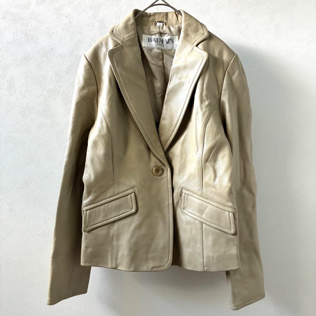 BALMAIN レザーテーラードジャケット 羊革 本革 ポケット付き 裏地付き