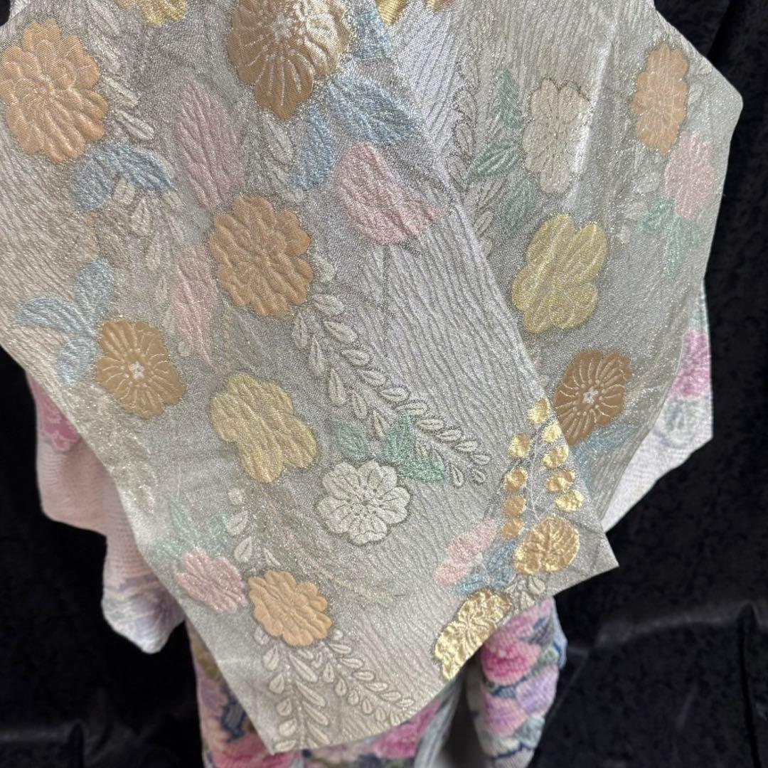 美品 総絞り 本絞り 蝶 灰紫 藤の花 淡色 逸品 フルセット 振袖 振り袖