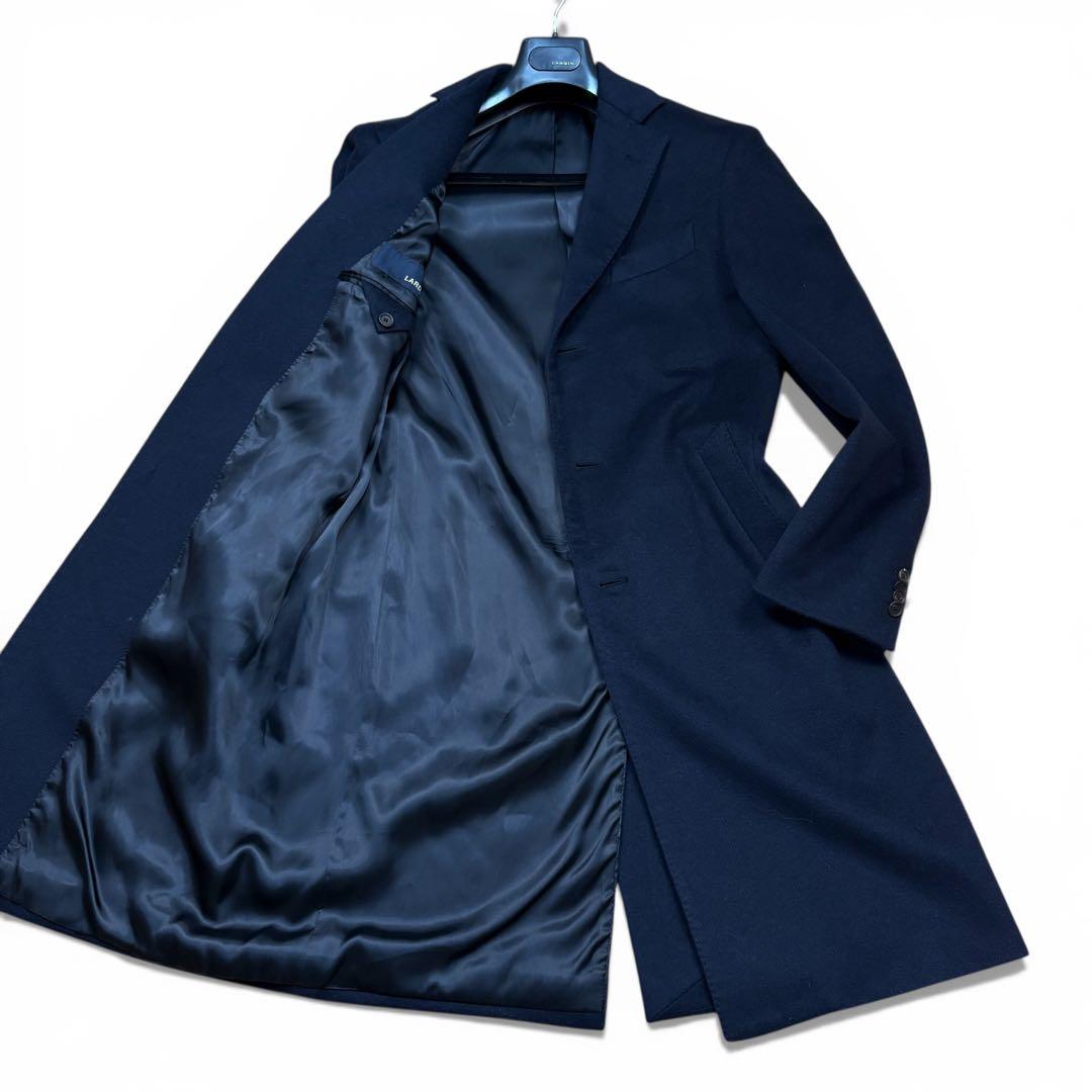 極美品 LARDINI 現行 カシミヤ100 チェスターコート 濃紺 46 TIME SALE] LARDINI ラルディーニ シルクカシミアウール シングル