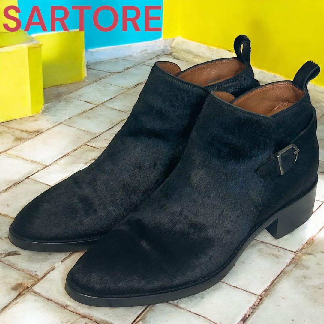 極美品　希少　SARTORE ハラコ サイドジップブーツ ブラック 36 ブソラ bussola 撥水ストレッチショートブーツ （ブラック
