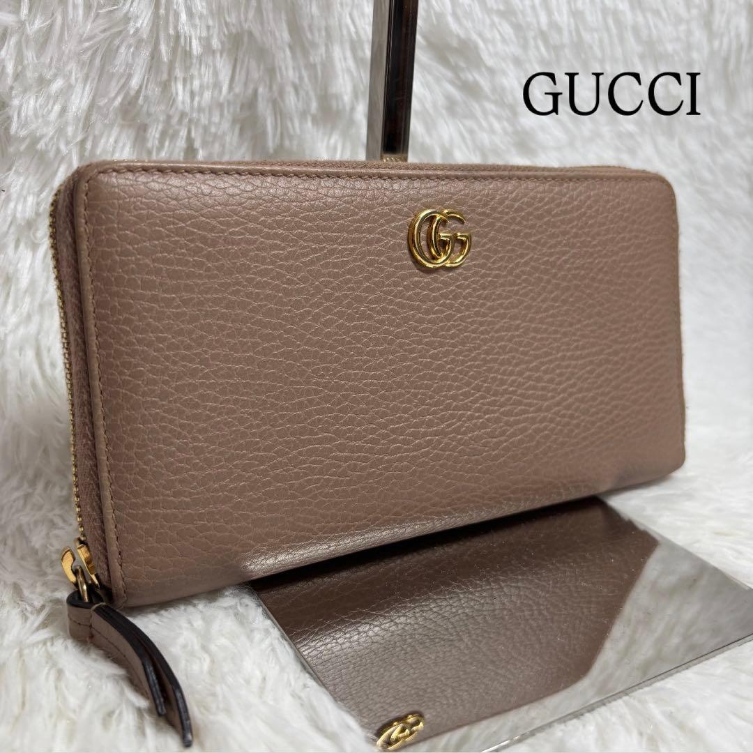 ✨美品✨ グッチ 長財布 マーモント 二つ折り ラウンドジップ ベージュ