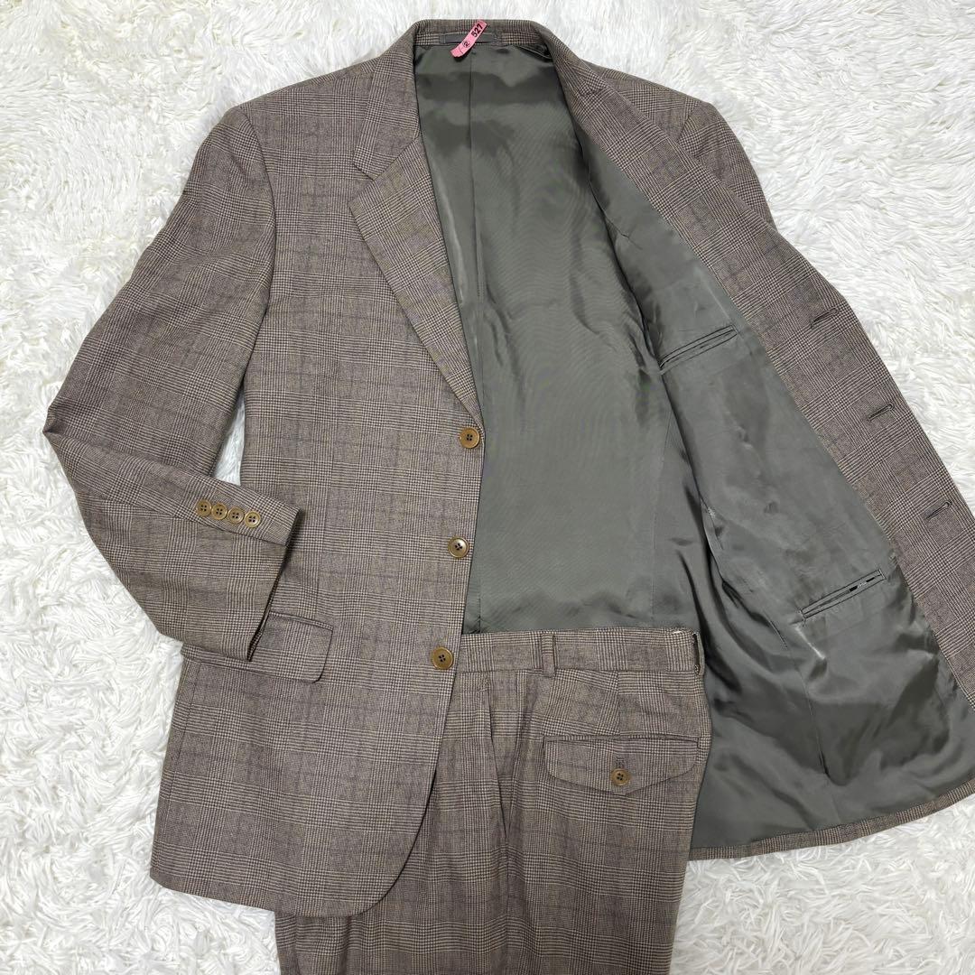 【美品】Lサイズ ポールスミス フランネル グレンチェック スーツ グレージュ 美品】Lサイズ ポールスミス フランネル グレンチェック スーツ グレージュ