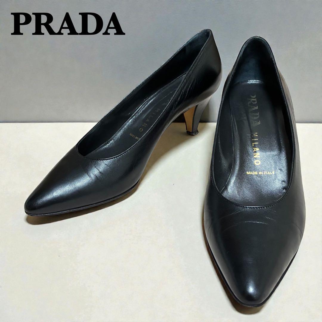 PRADA プラダ レザーパンプス ポインテッドトゥ 黒 37.5 24.5 - メルカリ