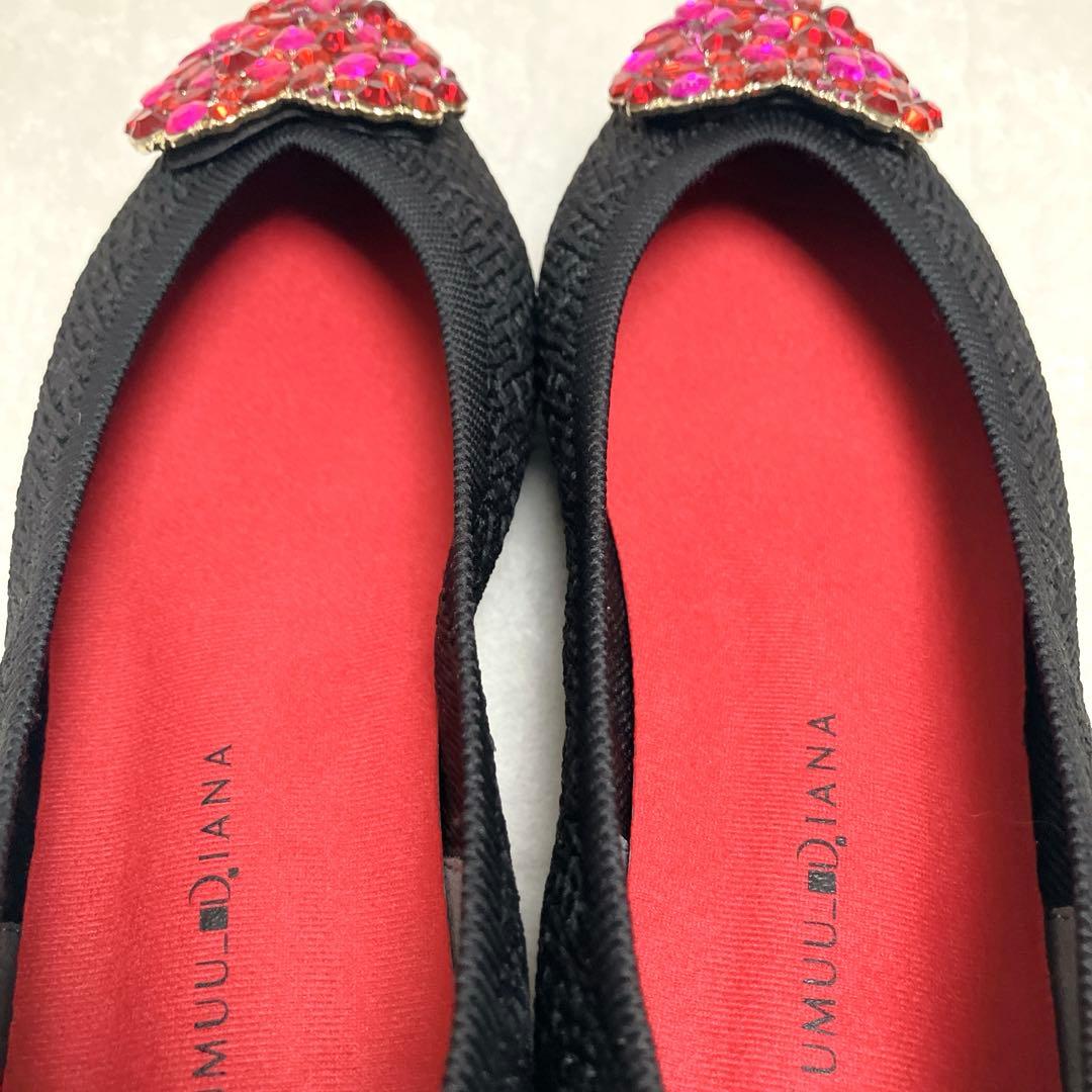 candy様専用 極美品DIANA フラットパンプス 23.5 黒ニット赤ハート
