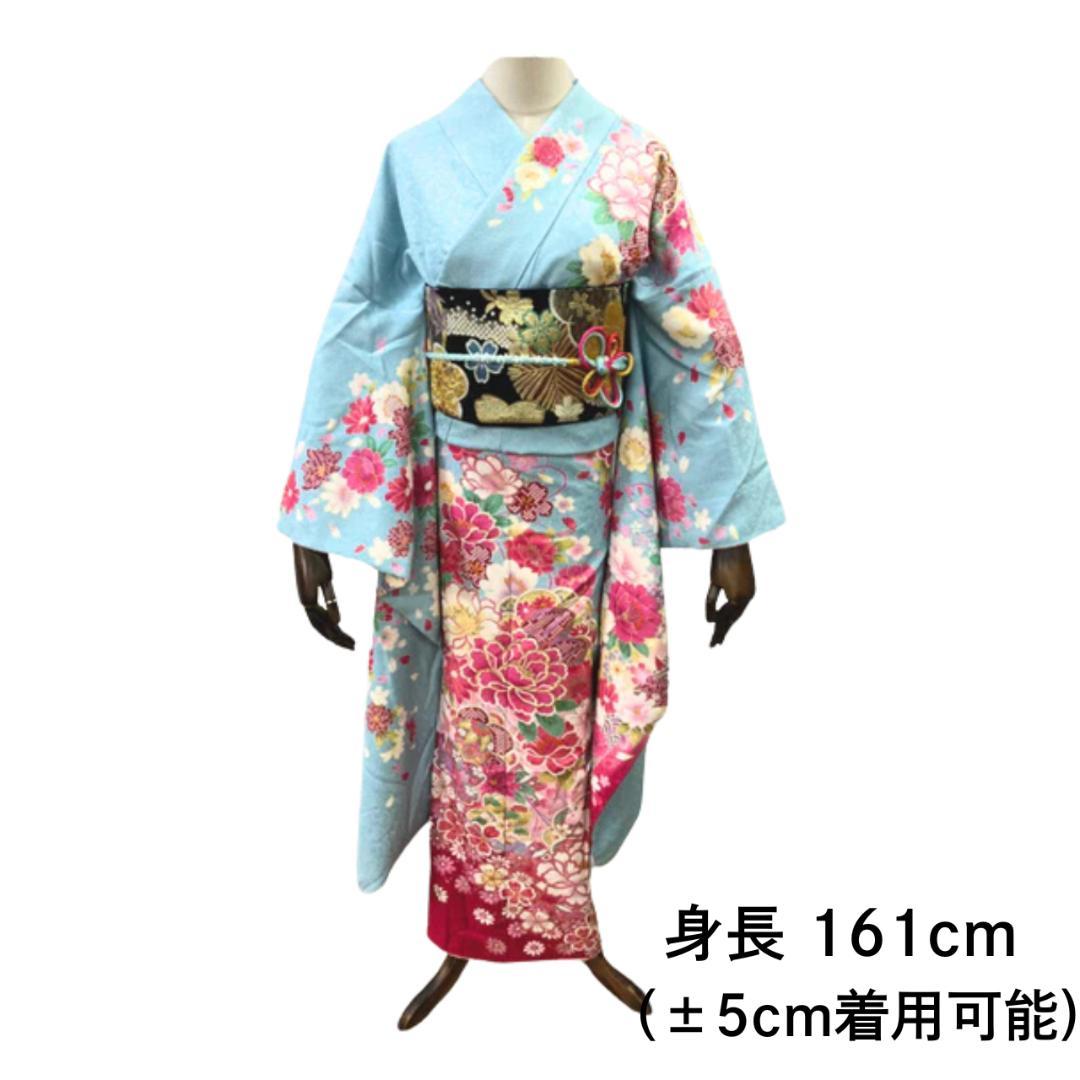 【お得品】 振袖セット 成人式 正絹 古典柄 振袖 水色 S*12 ● 水色素敵な古典柄 吾妻徳穂振袖フルセット 吉澤織物 正絹 成人式
