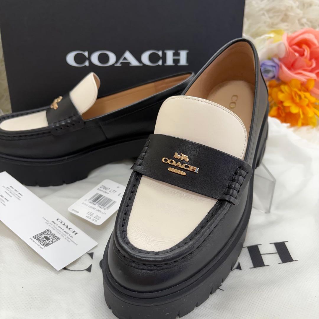 美品　箱袋タグ付　コーチ　ルーシー　ローファー　厚底　ブラック　ホワイト　レザー コーチ COACH CM587 RUTHIE LTHR LOAFER ルーシー ローファー 6C