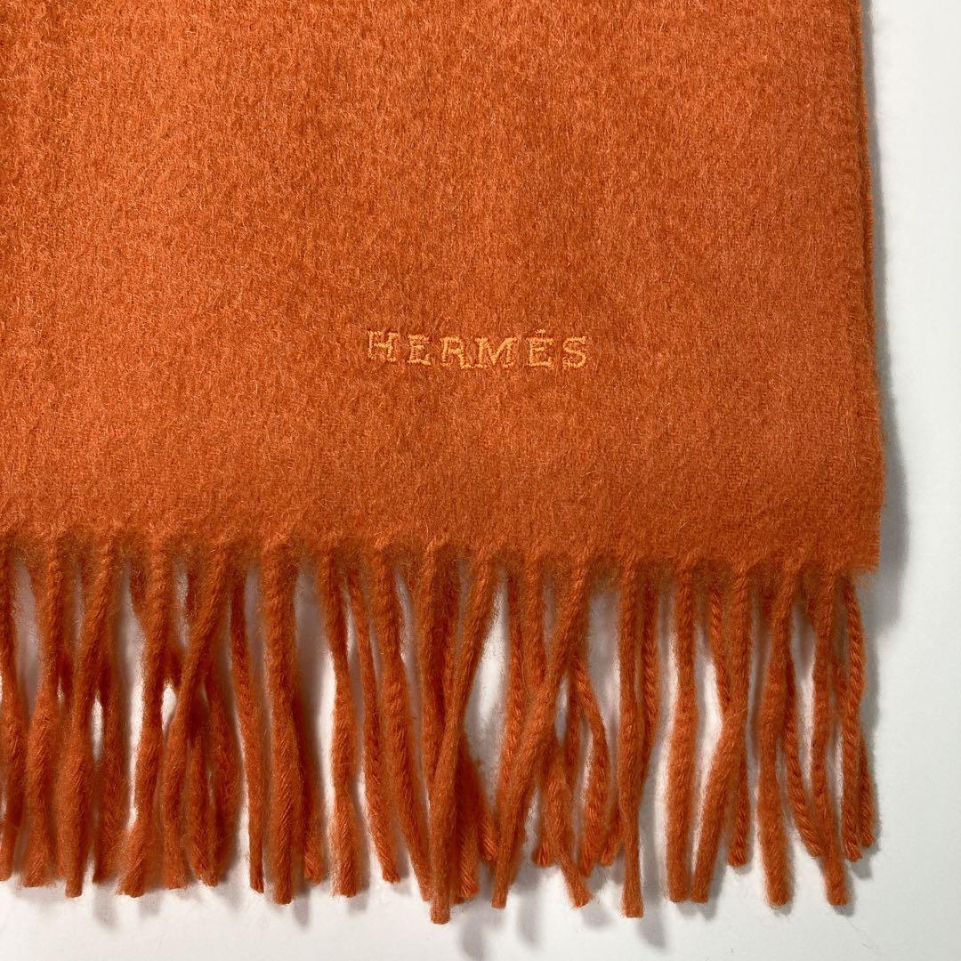 HERMES エルメス マフラー ロゴ 刺繍 カシミヤ100% オレンジ - メルカリ