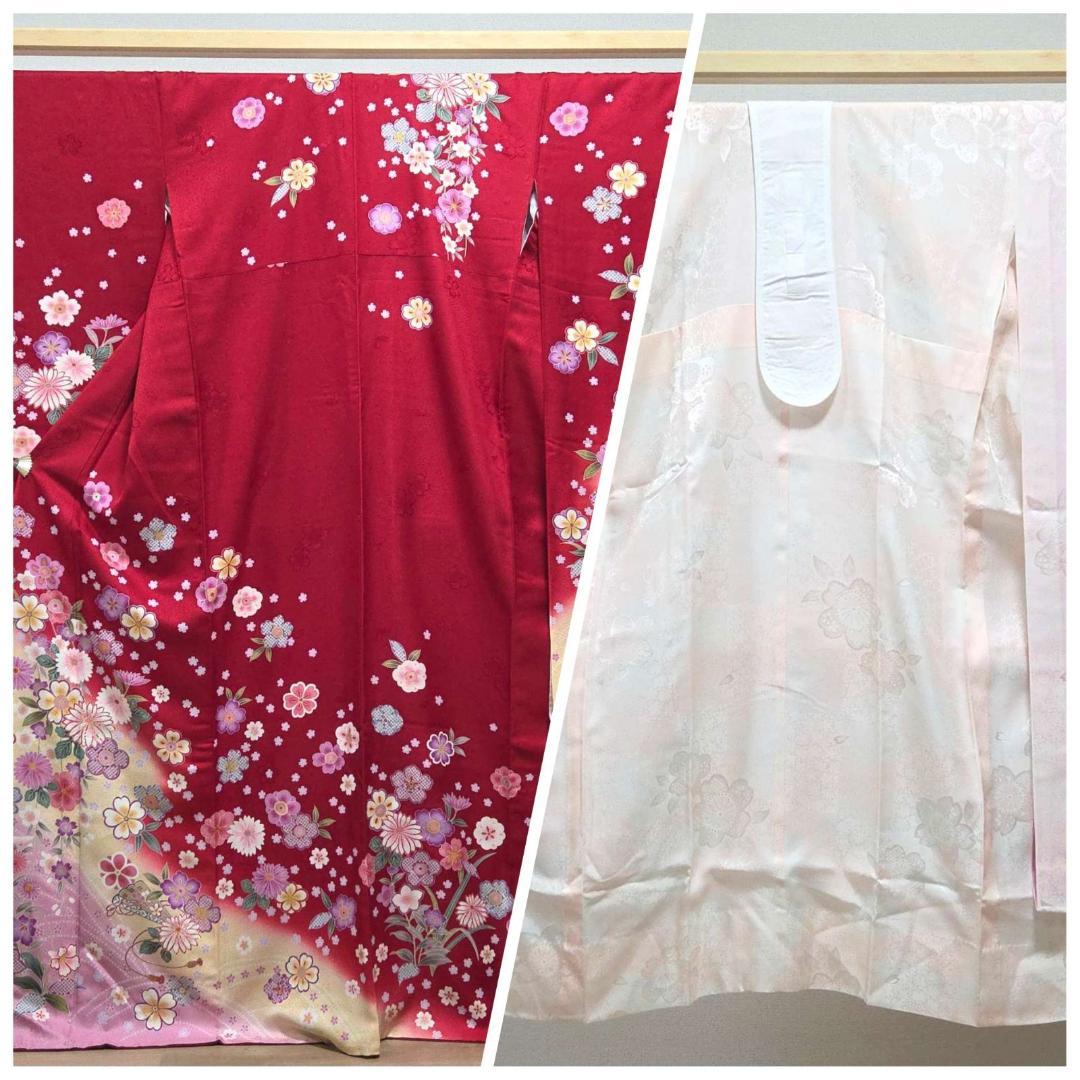 I 美品 振袖・襦袢セット かわいい花 金彩 金駒刺繍 袷 正絹 成人式 着物 I 美品 振袖・襦袢セット かわいい花 金彩 金駒刺繍 袷 正絹 成人式