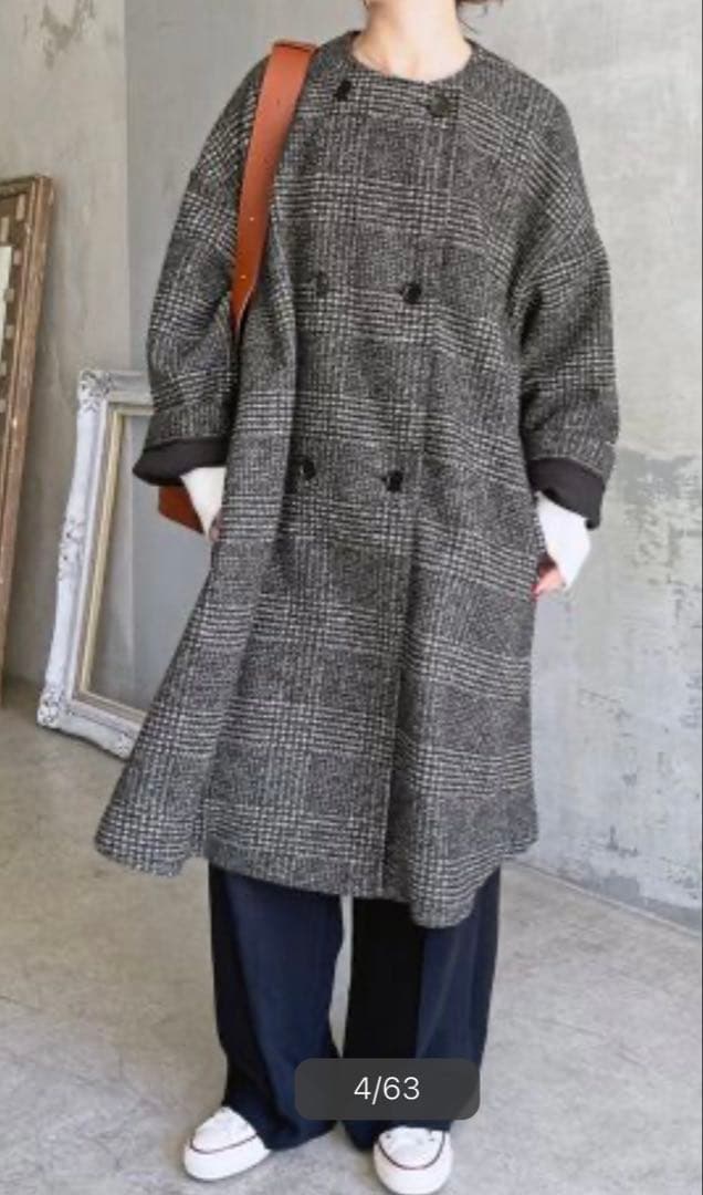 スピック＆スパンWスライバーノーカラーチェックポンチョコート Spick & Span（スピックアンドスパン）の「Wスライバーノーカラー