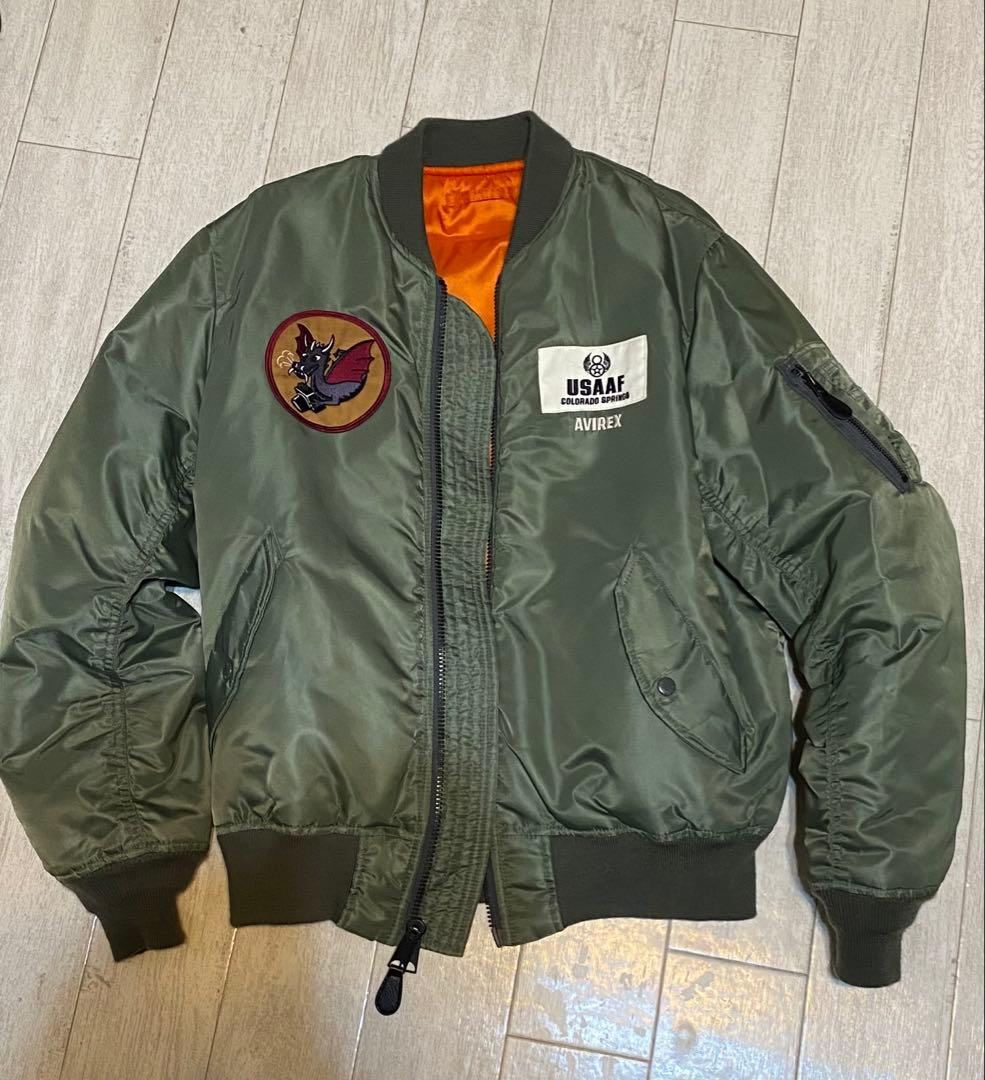 AVIREX MA-1 フライトジャケット 刺繍 ドラゴン USAAF AVIREX MA-1 Bomber Flight Jacket Khaki X Sage green Width 69cm