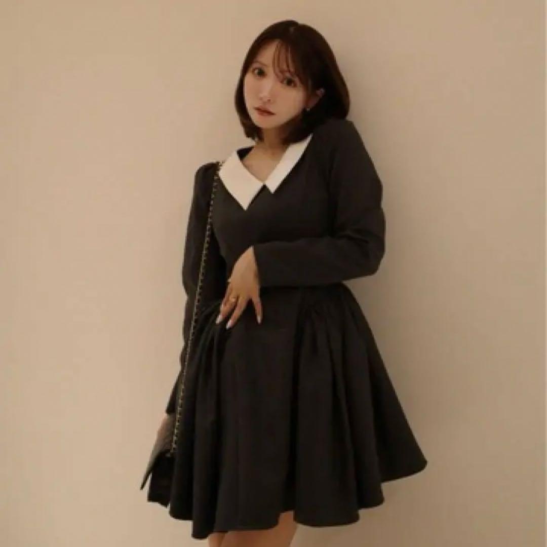ミストレアス Side Volume Contrast Collar Dress Side Volume Contrast Collar Dress - MISTREASS